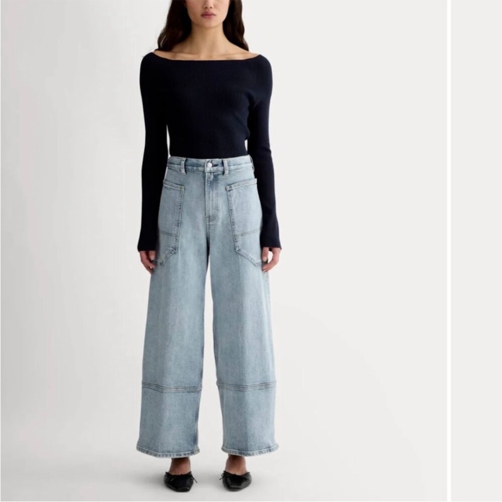 Wide-Leg Light Wash Denim Pants - Light Blue